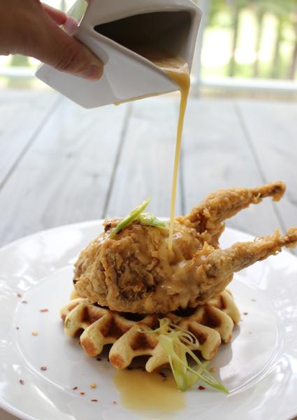 Buttermilk Fried Quail and Corn Bread Waffles